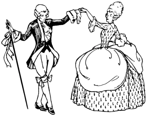 Line drawing of a Gerogian era couple dancing
